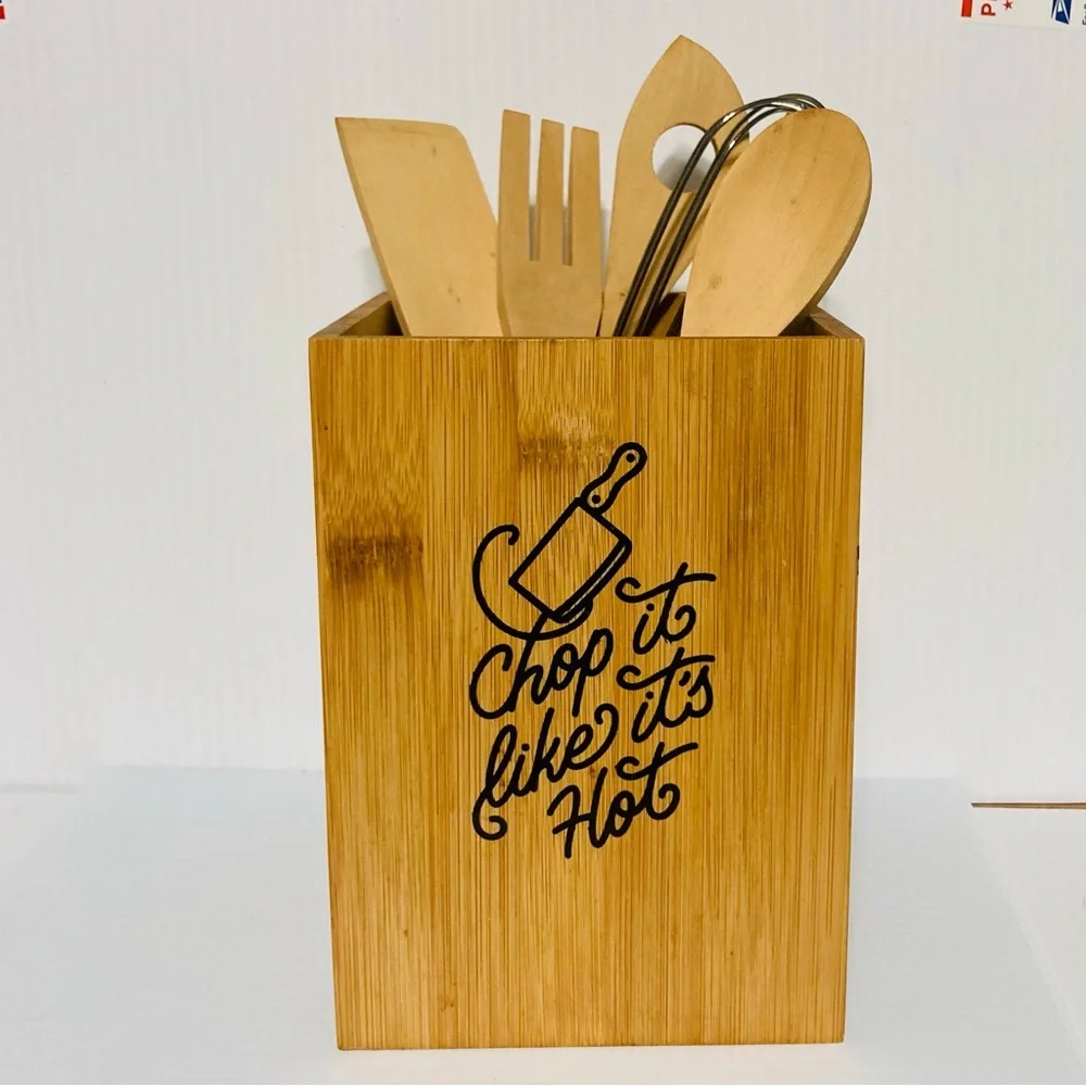 BAMBOO Kitchen Utensil Holder Chop it Like it's Hot 5